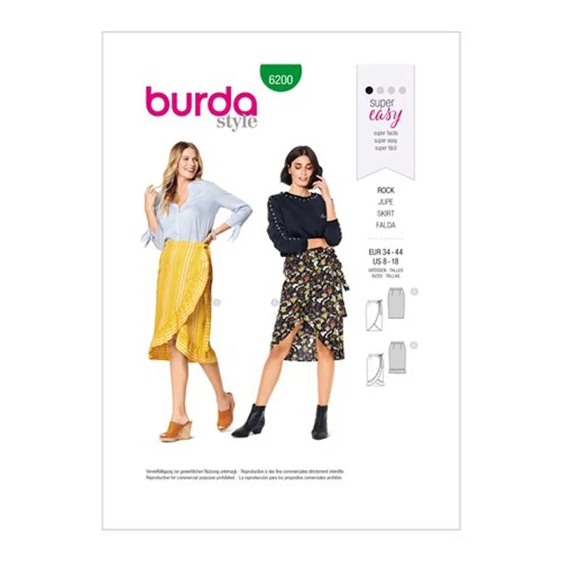 Burda Pattern X06200 Misses' Wrap Skirt With Tie (34-44)