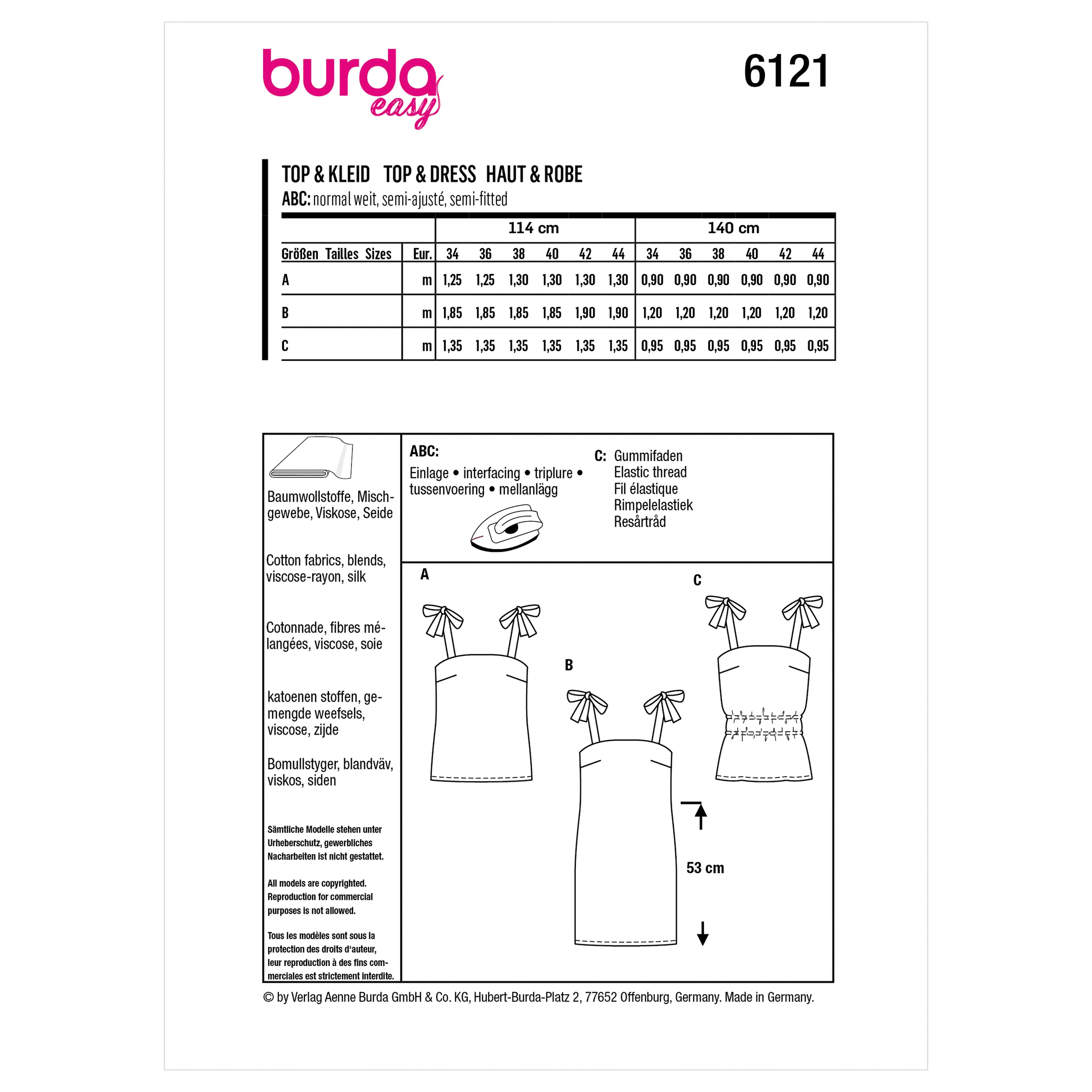 Burda Sewing Pattern 6121 Top and Dress