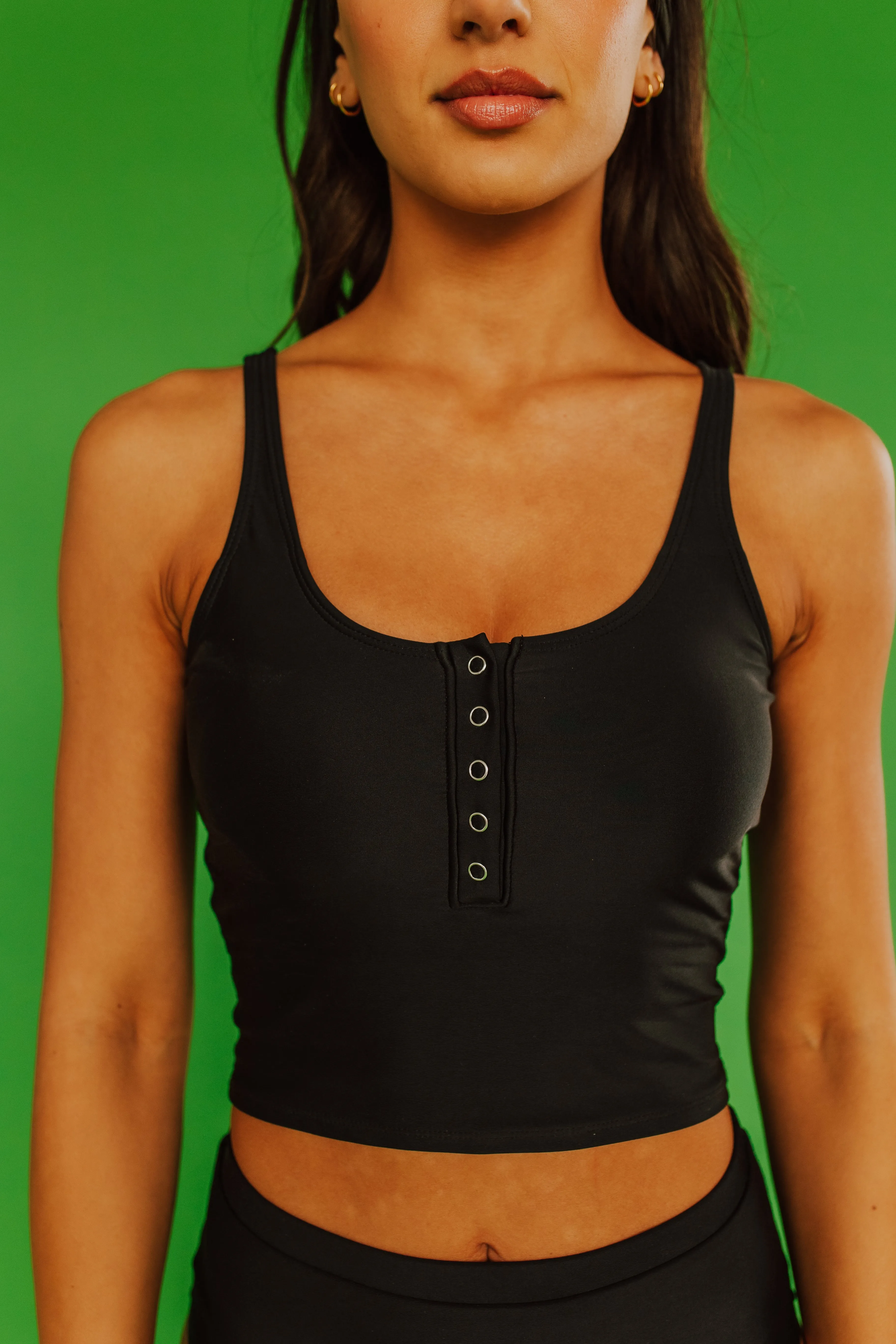 BUTTON FRONT MIDKINI SWIM TOP IN BLACK BY PINK DESERT