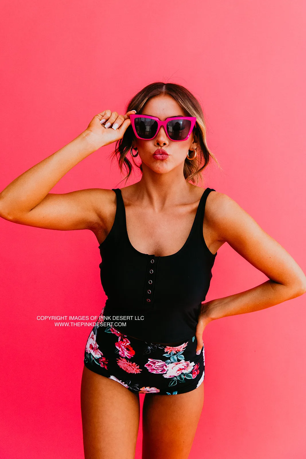 BUTTON FRONT MIDKINI SWIM TOP IN BLACK BY PINK DESERT