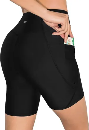 BVVU Women's 7" High Waisted Swim Shorts with Pockets Board Shorts Tummy Control Swimsuit Bottoms for Women with Liner