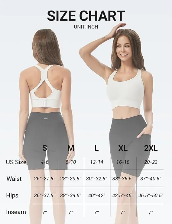 BVVU Women's 7" High Waisted Swim Shorts with Pockets Board Shorts Tummy Control Swimsuit Bottoms for Women with Liner
