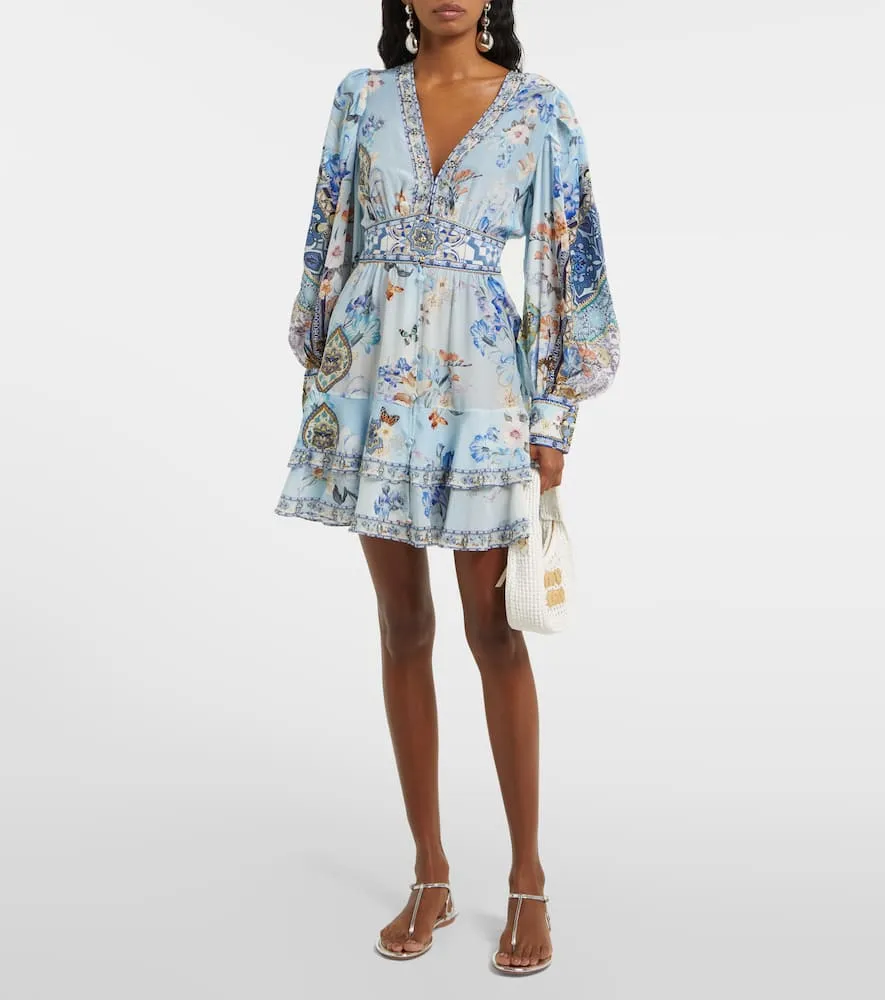 Camilla Embellished floral silk minidress