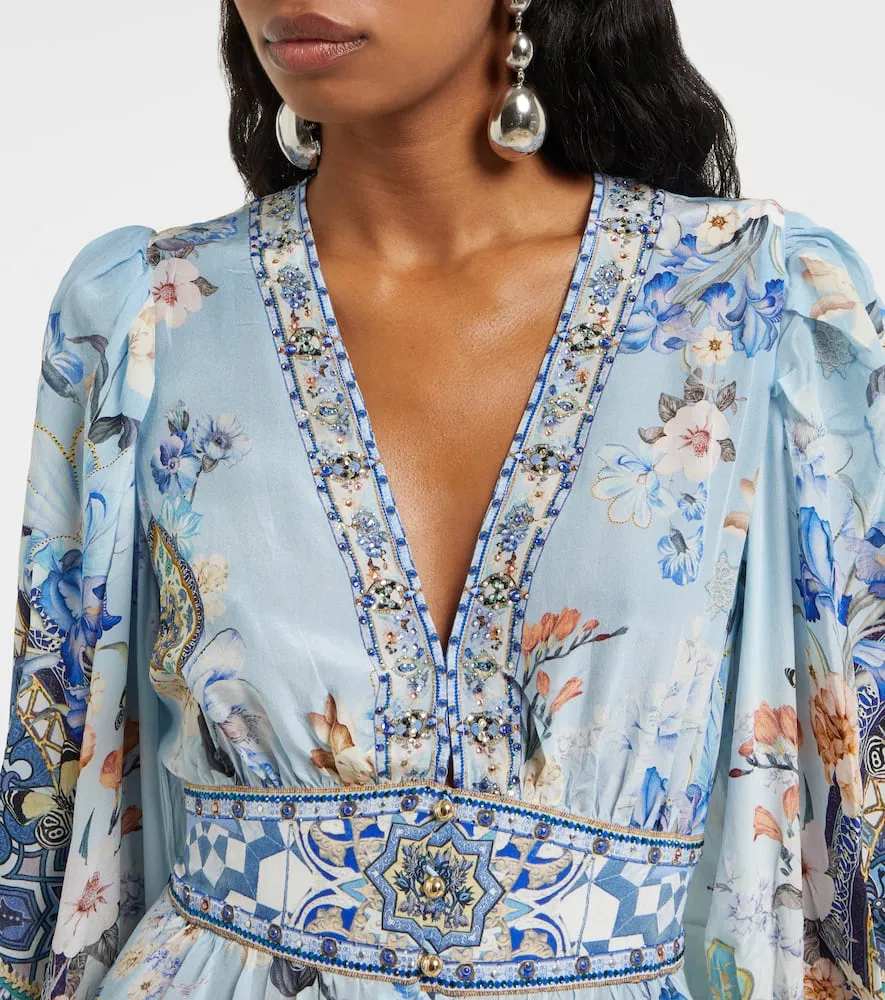 Camilla Embellished floral silk minidress