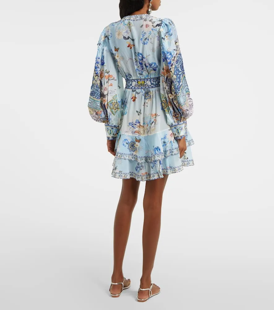 Camilla Embellished floral silk minidress