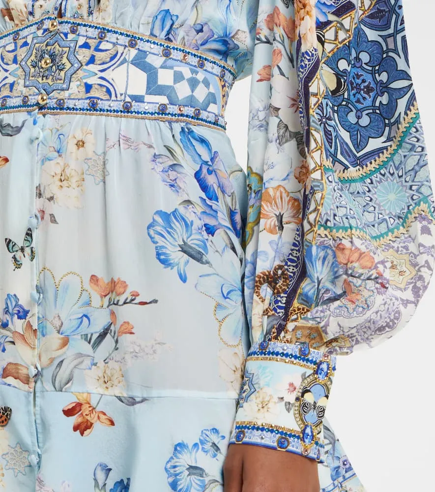 Camilla Embellished floral silk minidress