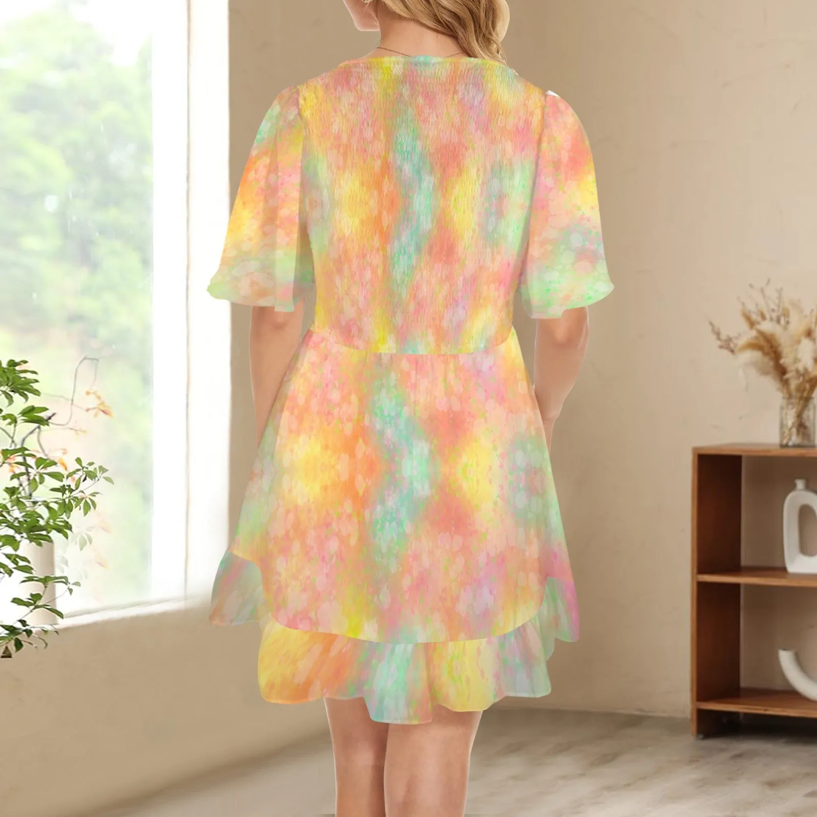 Candy Floss V Neck Flutter Sleeves Dress up to 5 XL (FWS)
