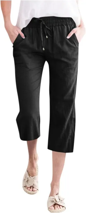 Capris Pants for Women Casual Summer 2025 Cotton Linen Palazzo Drawstring High Waist Wide Leg Cropped Trouser