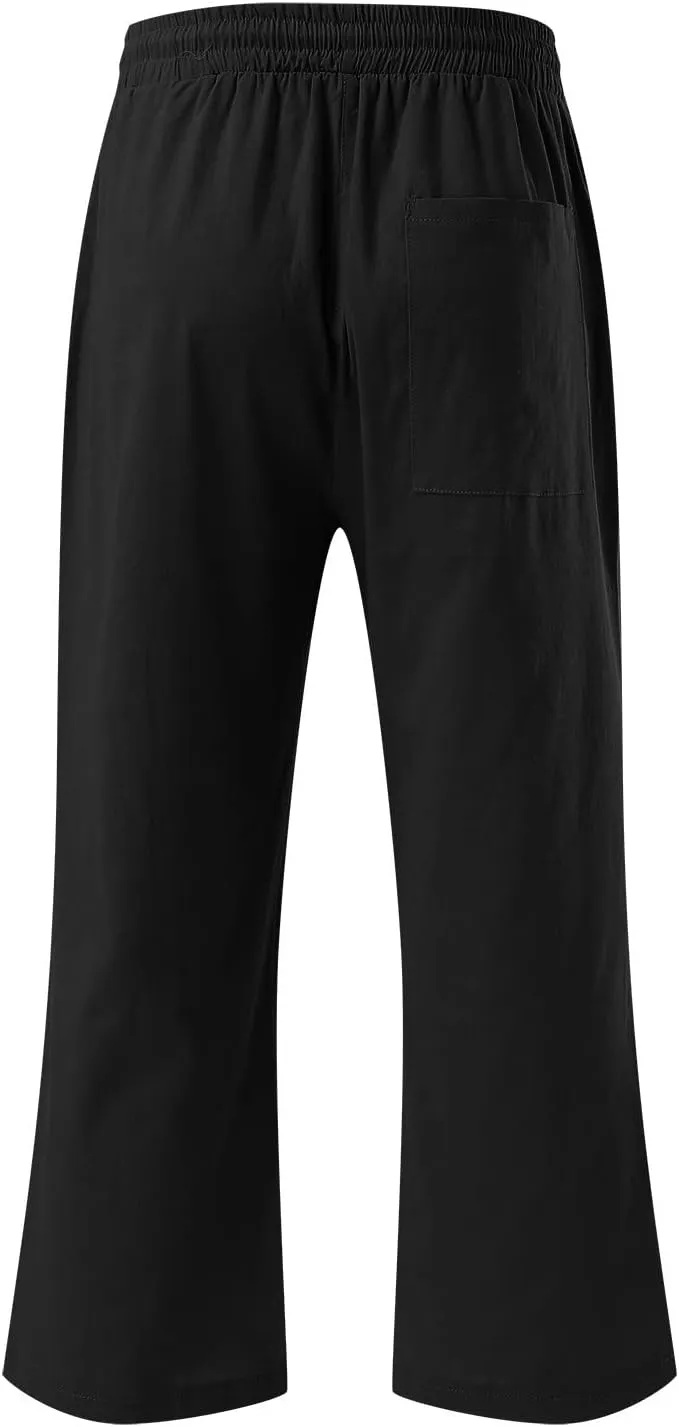 Capris Pants for Women Casual Summer 2025 Cotton Linen Palazzo Drawstring High Waist Wide Leg Cropped Trouser