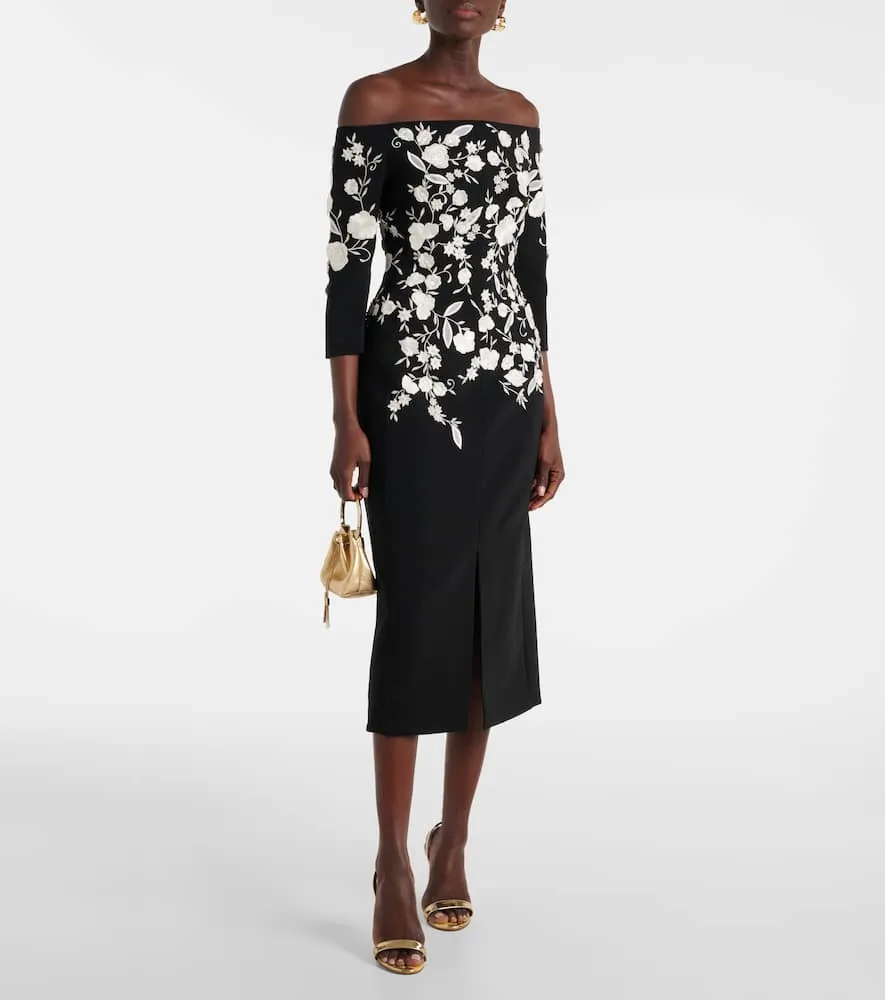 Carolina Herrera Embroidered off-shoulder midi dress