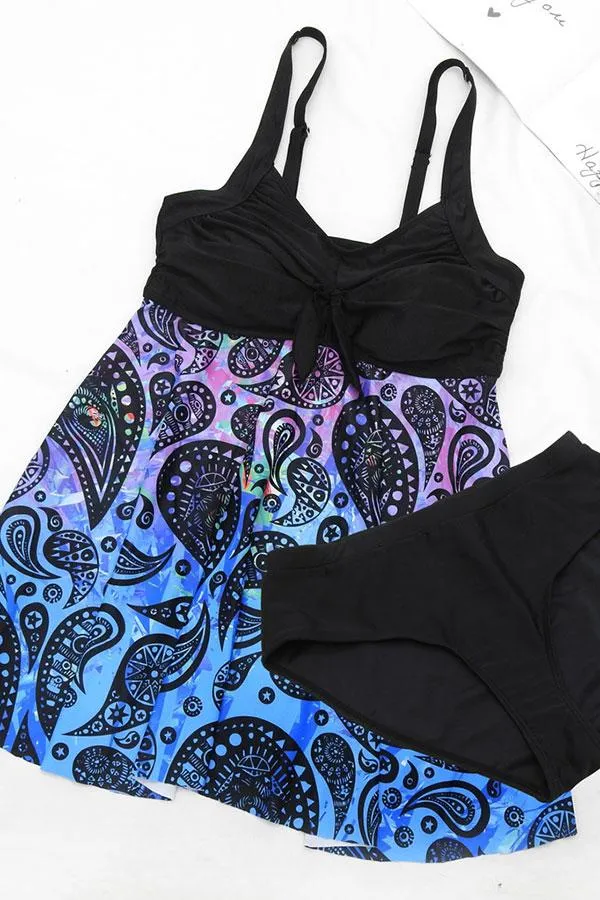 Casual Backless Graphic Print Tankini