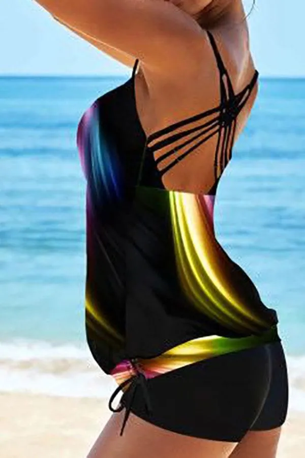 Casual Backless Print Tankini