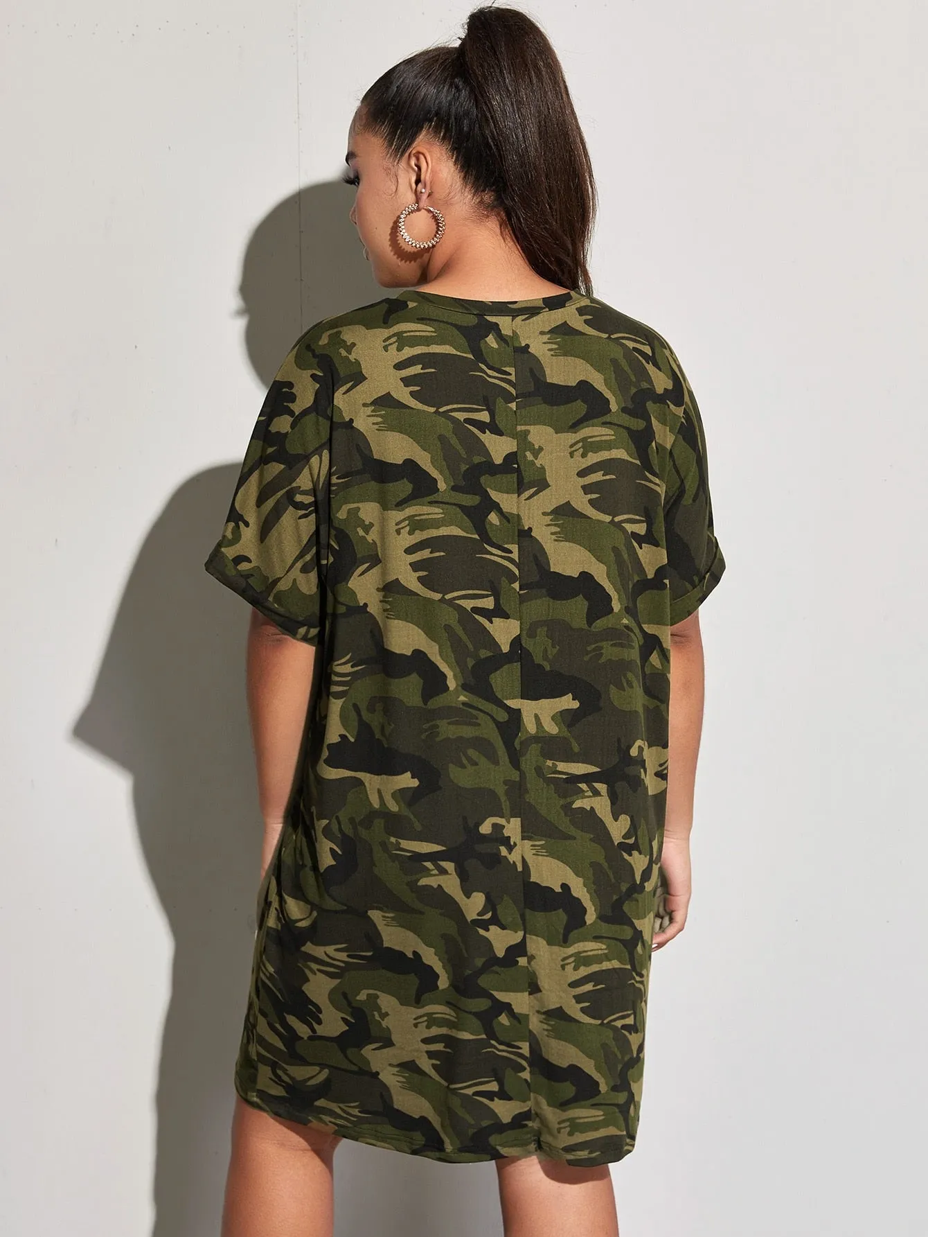 Casual Camo Short Sleeve Round Neck Straight Short Plus Size Dress