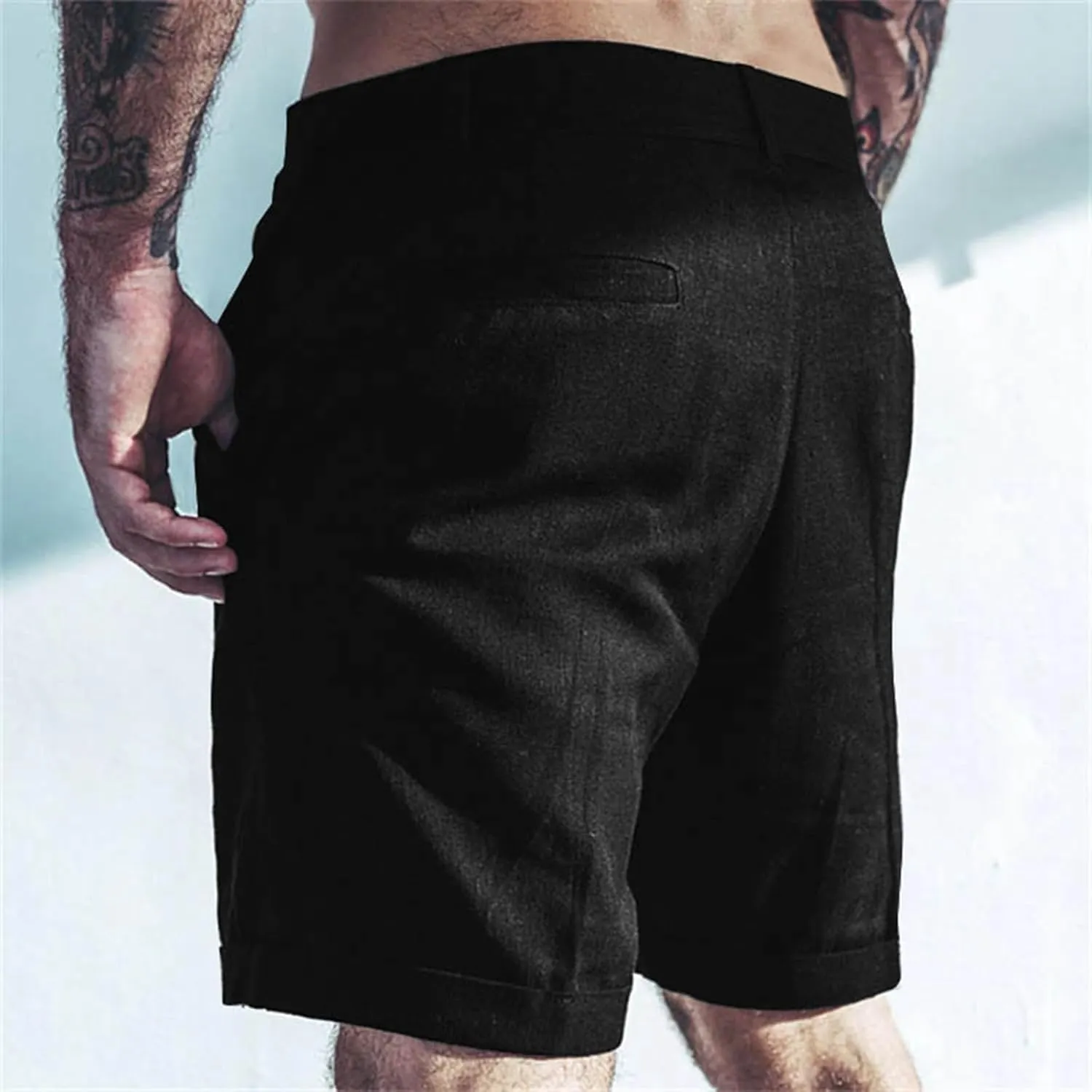 Casual Cotton Linen Shorts for Men Straight Wide Leg Lightweight Lounge Shorts Stretchy Soft Loose-Fit Comfy Short