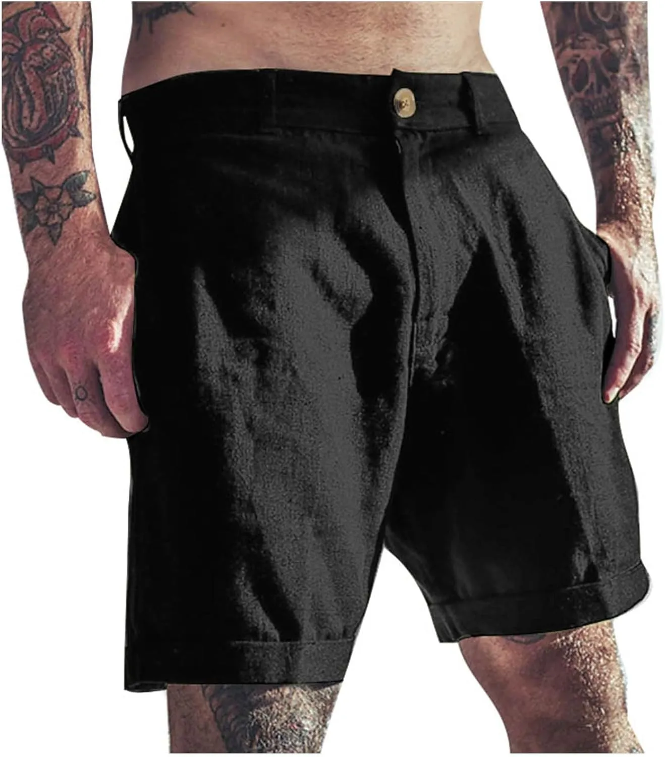 Casual Cotton Linen Shorts for Men Straight Wide Leg Lightweight Lounge Shorts Stretchy Soft Loose-Fit Comfy Short