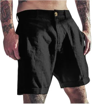 Casual Cotton Linen Shorts for Men Straight Wide Leg Lightweight Lounge Shorts Stretchy Soft Loose-Fit Comfy Short