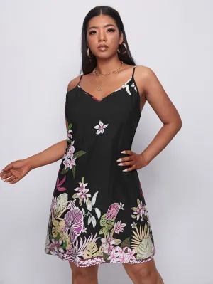 Casual Floral Sleeveless Spaghetti Strap Straight Natural Short Plus Size Dress