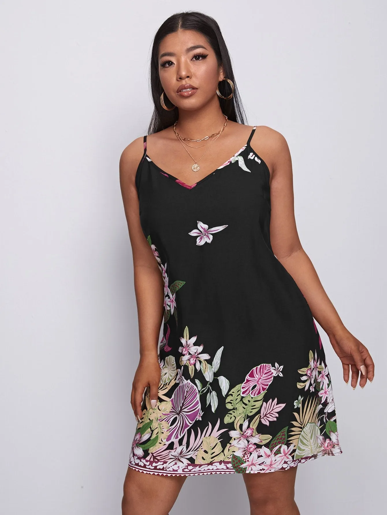 Casual Floral Sleeveless Spaghetti Strap Straight Natural Short Plus Size Dress