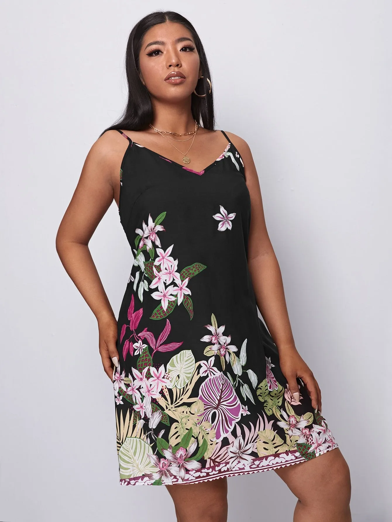 Casual Floral Sleeveless Spaghetti Strap Straight Natural Short Plus Size Dress