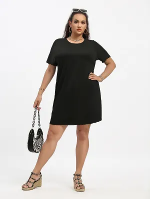 Casual Plain Cut Out Short Sleeve Round Neck Straight Short Plus Size Dress