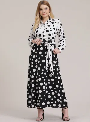 Casual Shirt Collar Single-breasted Polka Dot Long Sleeve Dress