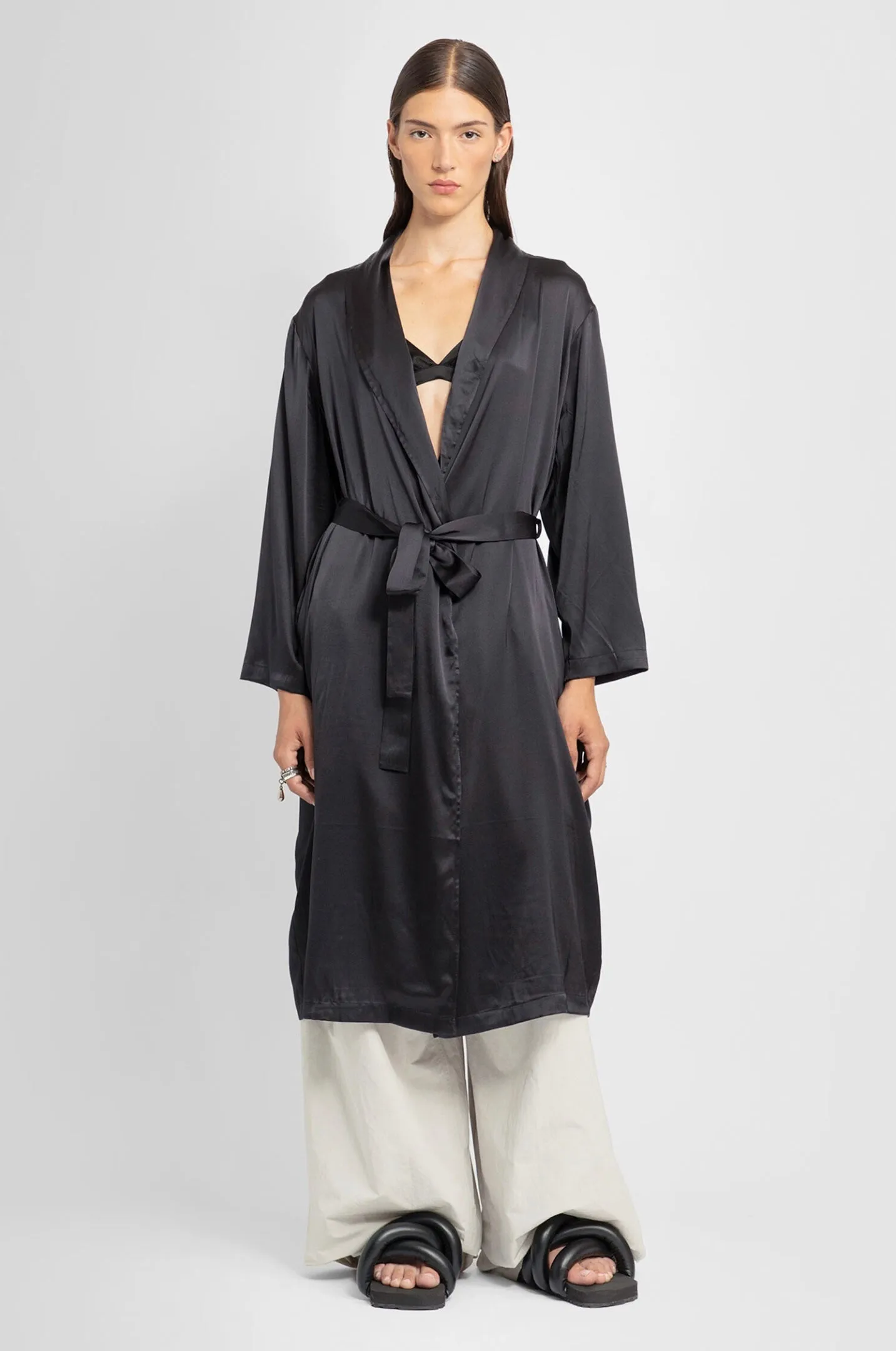 Caviar-in-Bed Silk Robe in Black