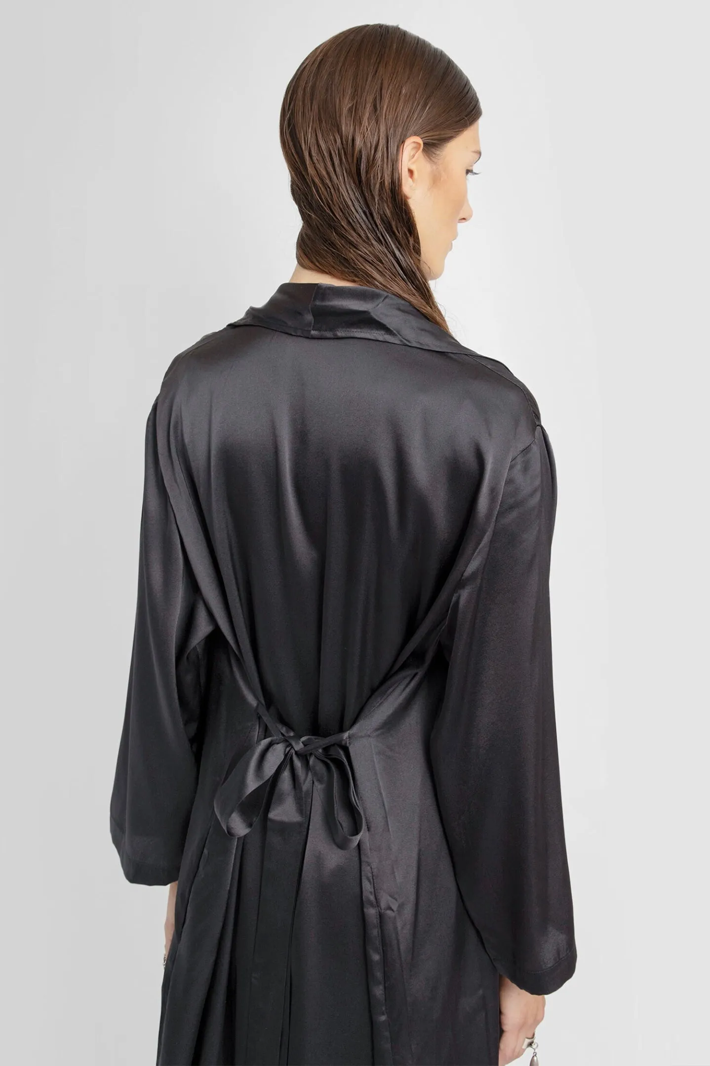 Caviar-in-Bed Silk Robe in Black