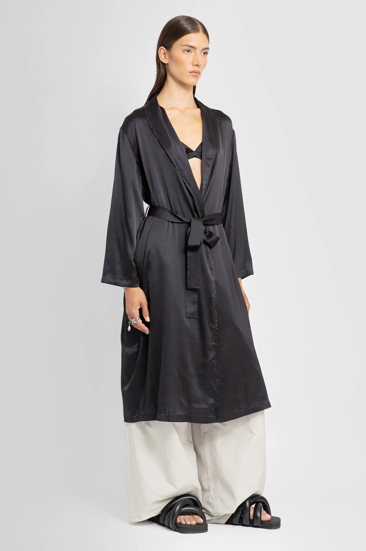 Caviar-in-Bed Silk Robe in Black