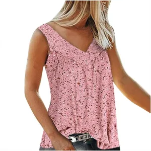 Ceboyel Womens Boho Floral Print Tank Tops Sleeveless Shirts Causal Loose V Neck Pleated Blouses Spring Summer Ladies Outfits