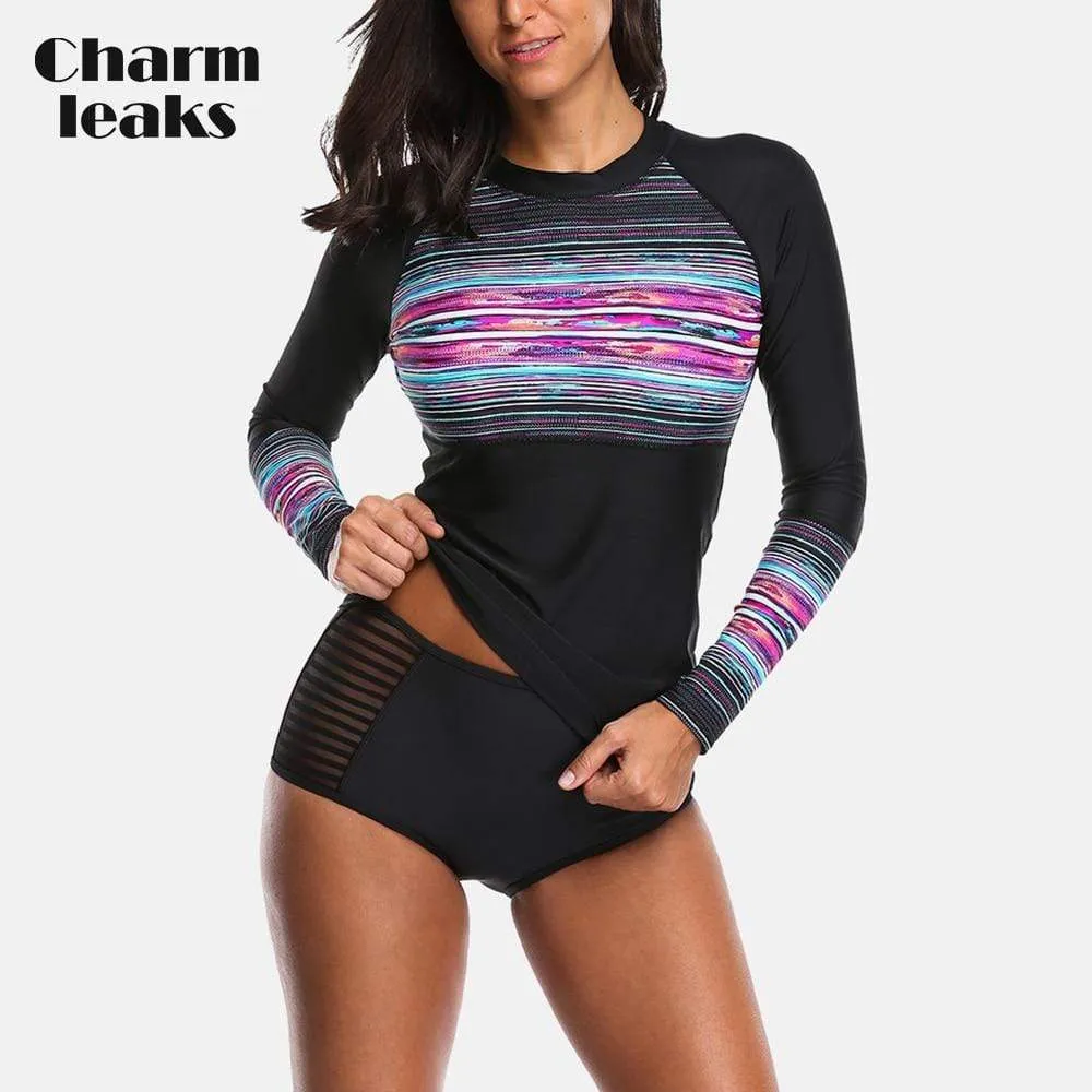 CHARMO Palm Tree Rash Guard Swim Shirt - Women