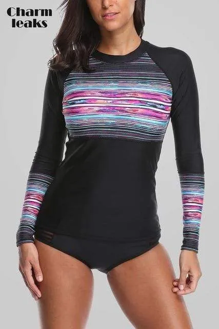 CHARMO Palm Tree Rash Guard Swim Shirt - Women