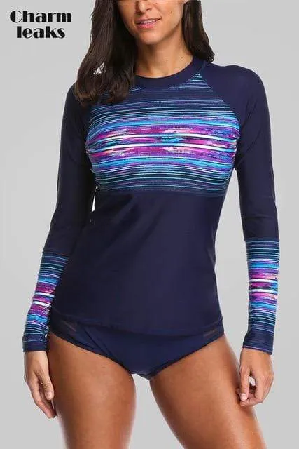 CHARMO Palm Tree Rash Guard Swim Shirt - Women