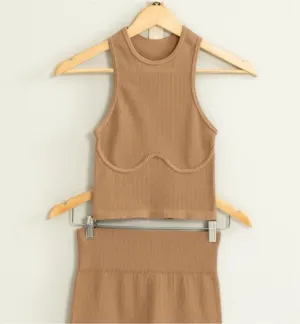 chasing dreams ribbed halter top - MILK CHOCOLATE