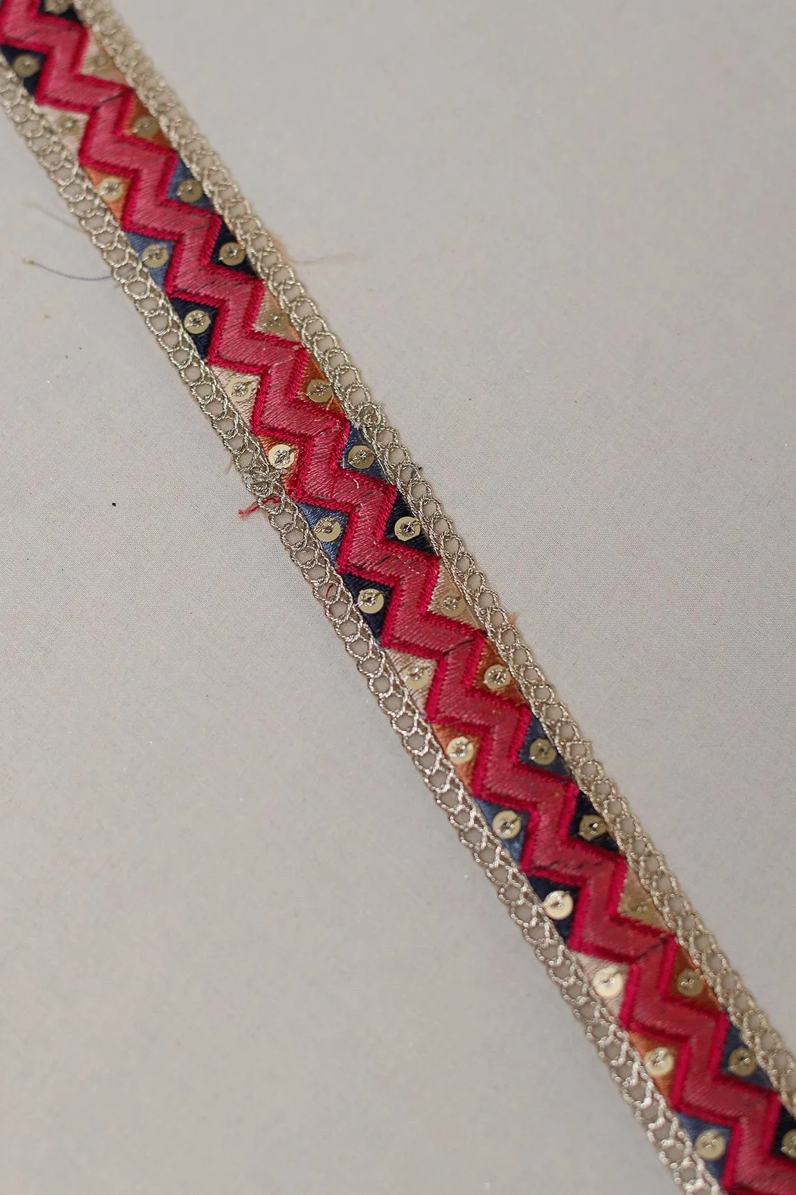 Chevron Multi Color Thread Work With Sequins Embroidered Lace (9 Meters)