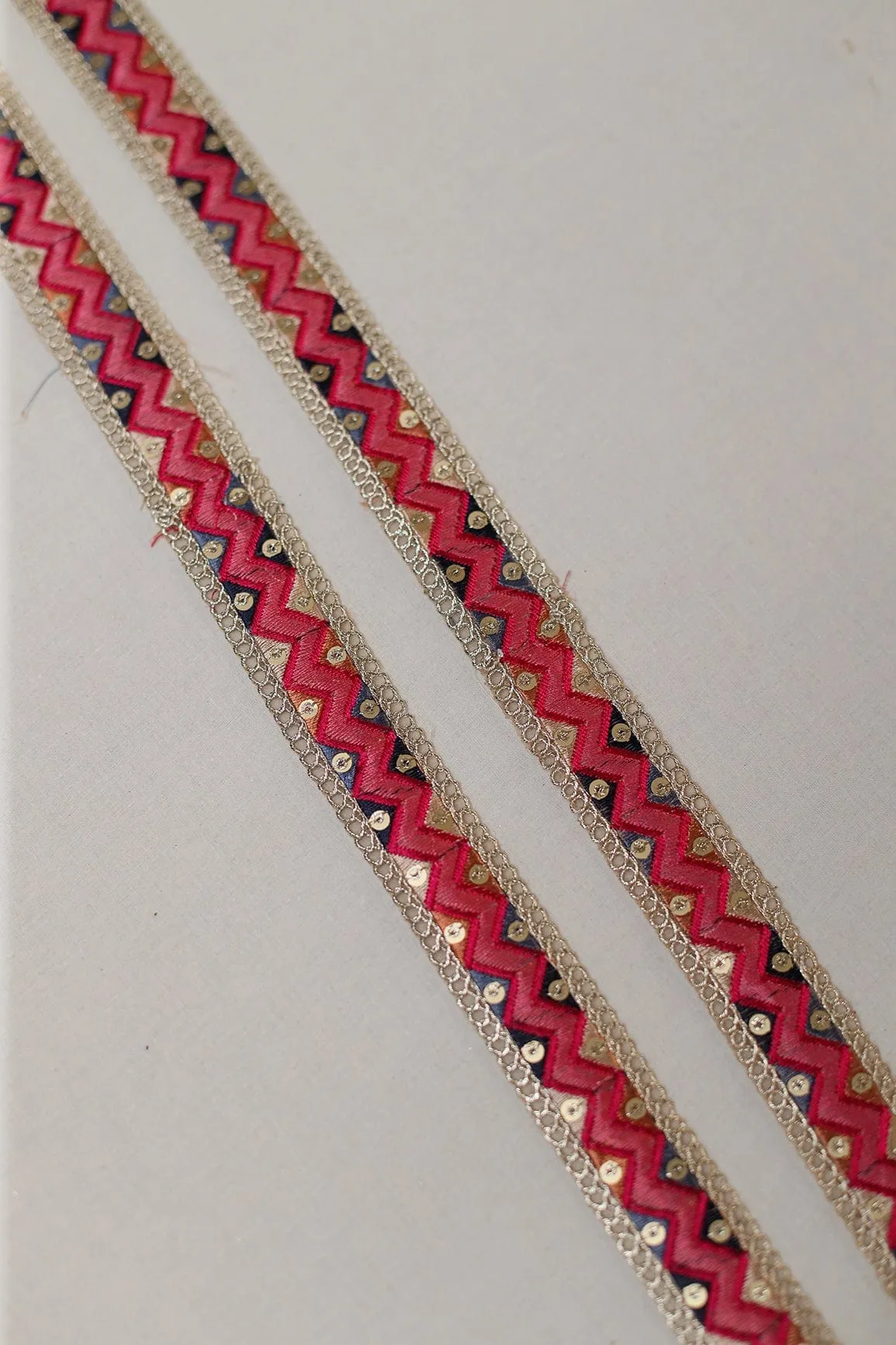 Chevron Multi Color Thread Work With Sequins Embroidered Lace (9 Meters)