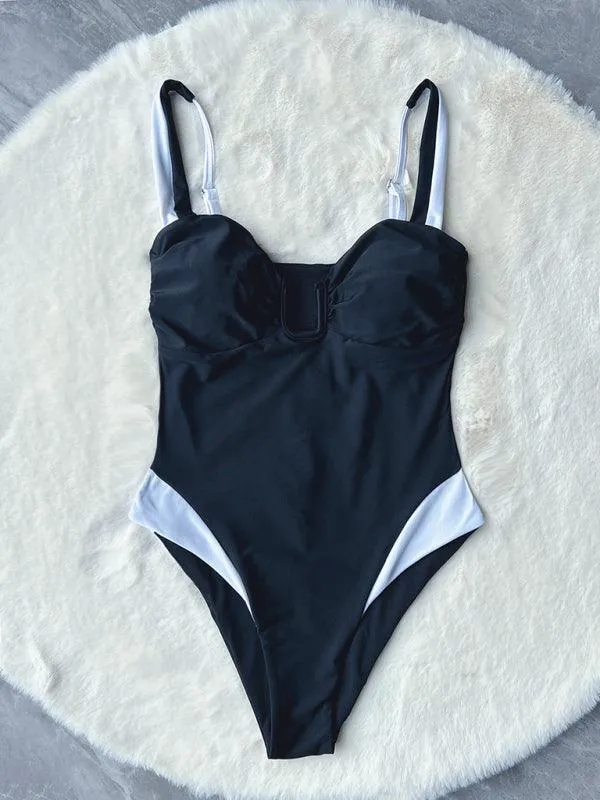 Chic Deep V Neck One-Piece Swimsuit - Stylish Poolside Essential