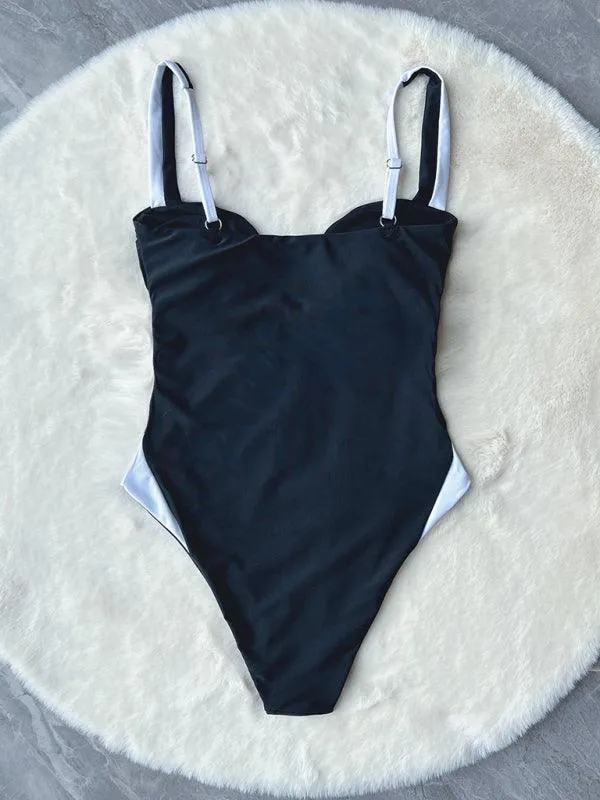 Chic Deep V Neck One-Piece Swimsuit - Stylish Poolside Essential
