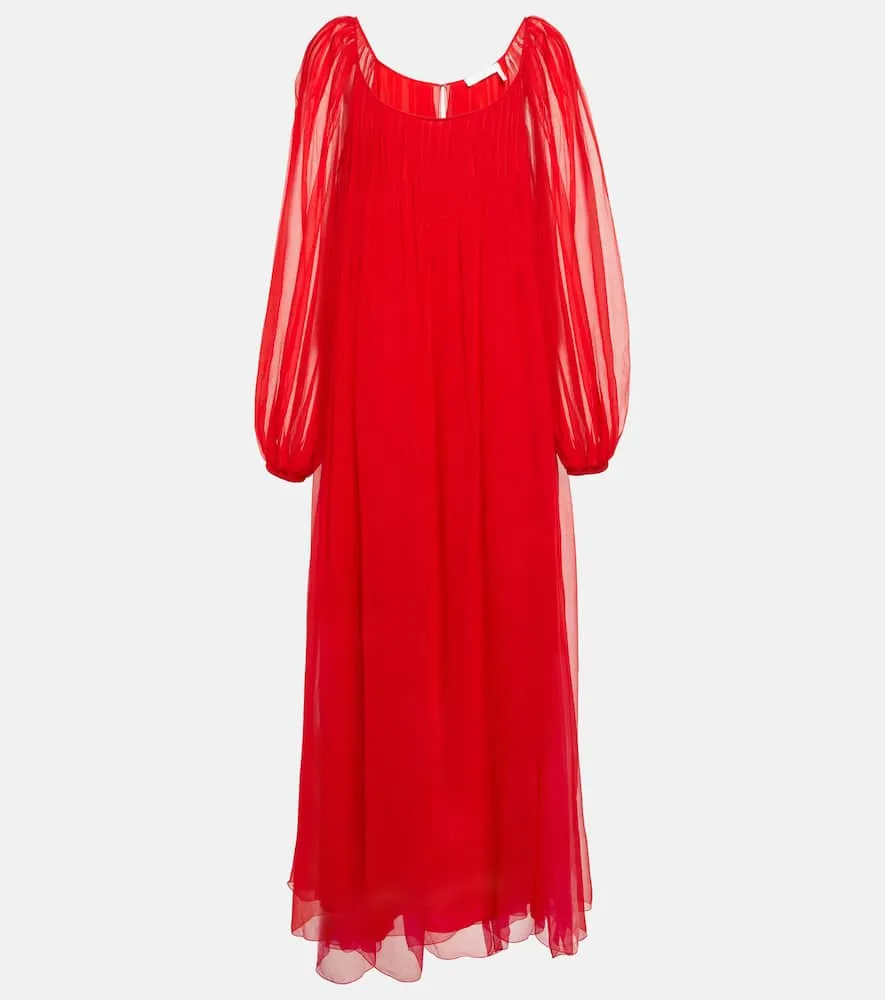 Chloe Pleated silk mousseline maxi dress