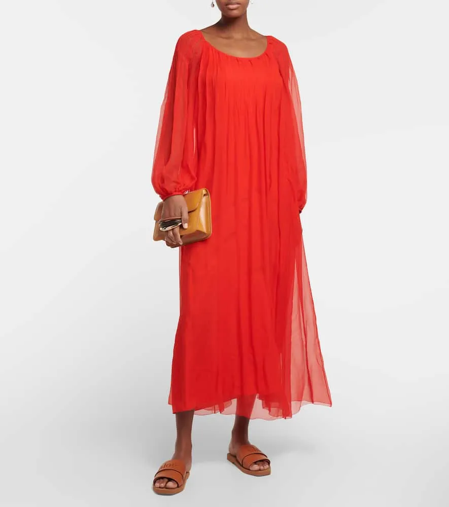 Chloe Pleated silk mousseline maxi dress