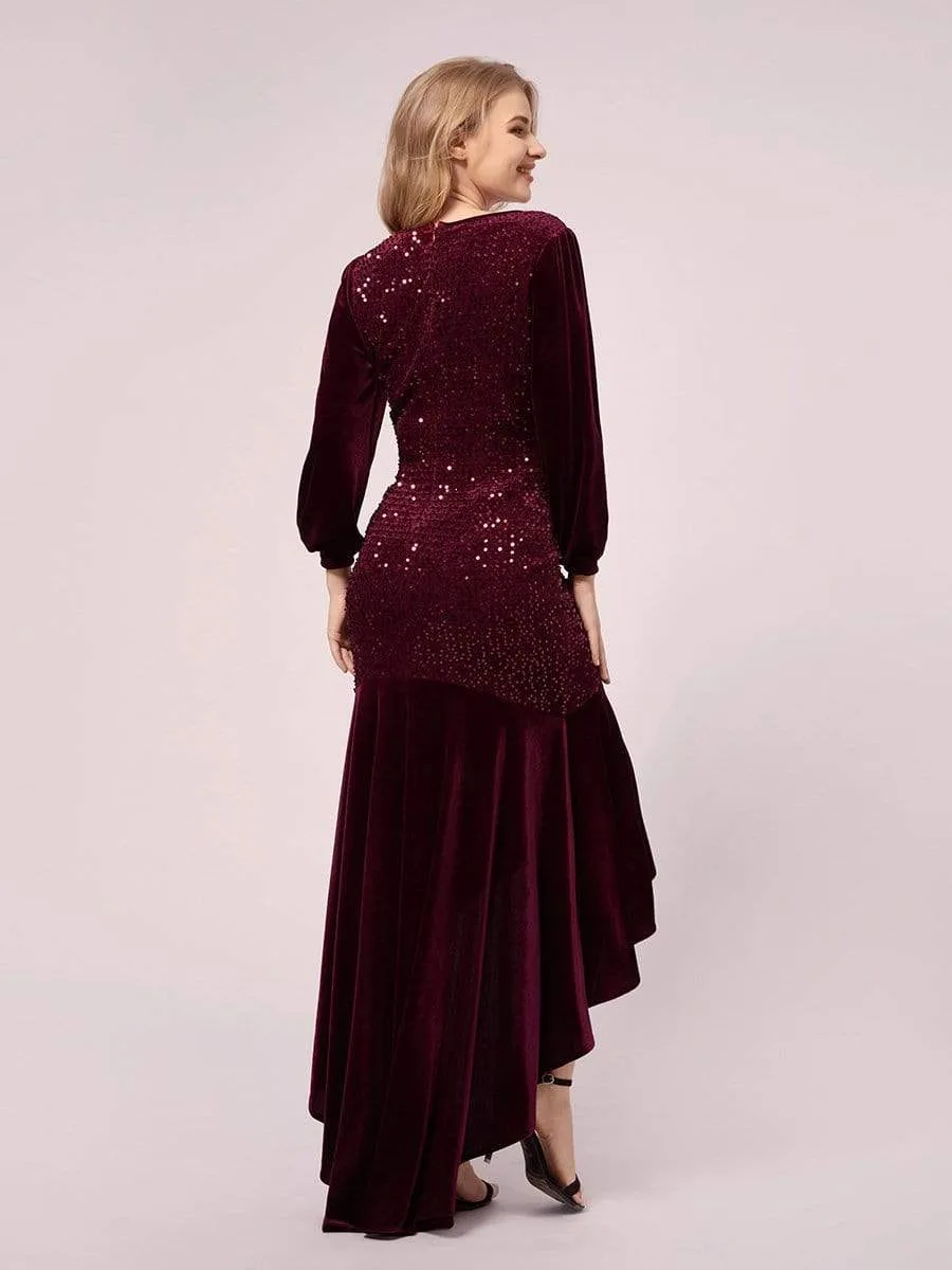Classic V Neck Sequin & Velvet Maternity Dress
