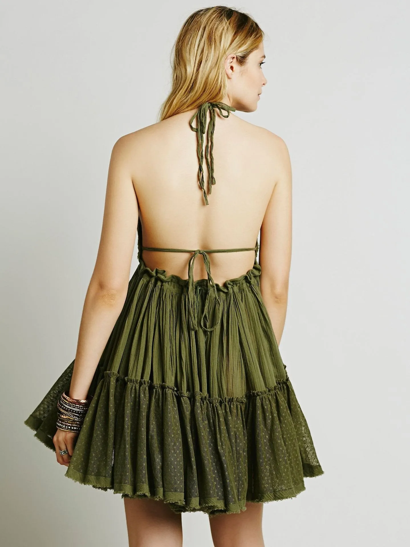 Clearance Pure Color Backless Deep V-neck Sexy Short Dress