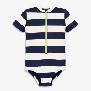 Clearance short sleeve one-piece rash guard in rugby stripe