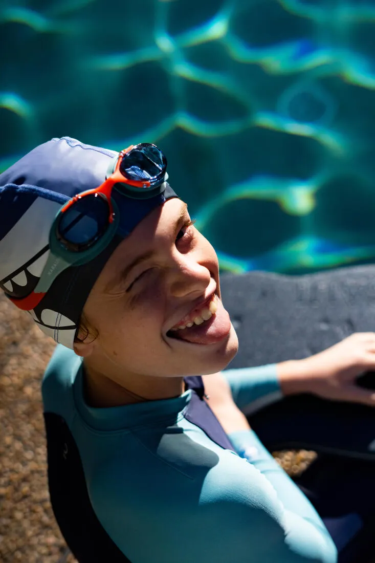 Coated mesh swim cap - Printed fabric - Size S - Shark blue
