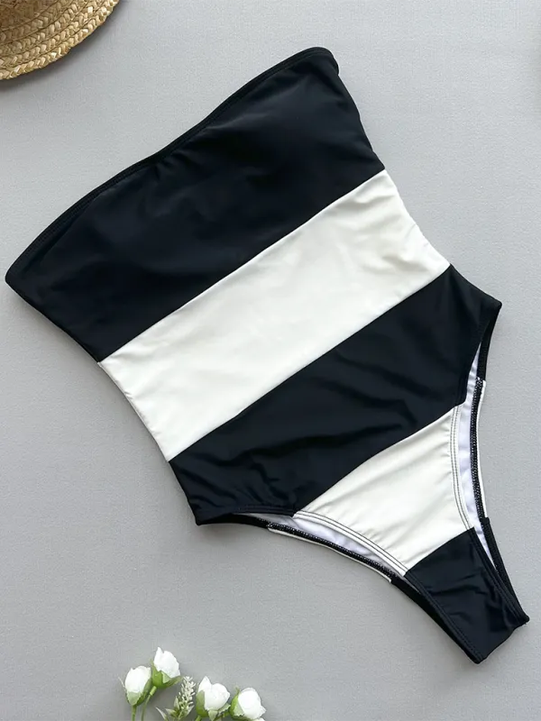 Color-blocked Strapless One-Piece Swimsuit