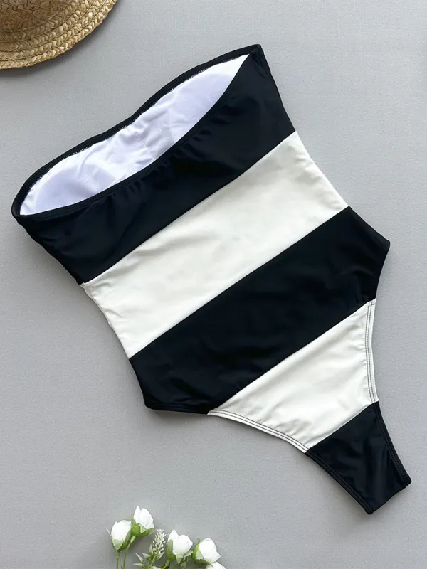 Color-blocked Strapless One-Piece Swimsuit