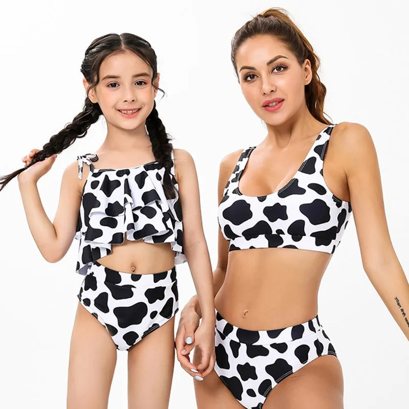 Colorblock Ruffle High waisted Swimsuits for Mommy and Me