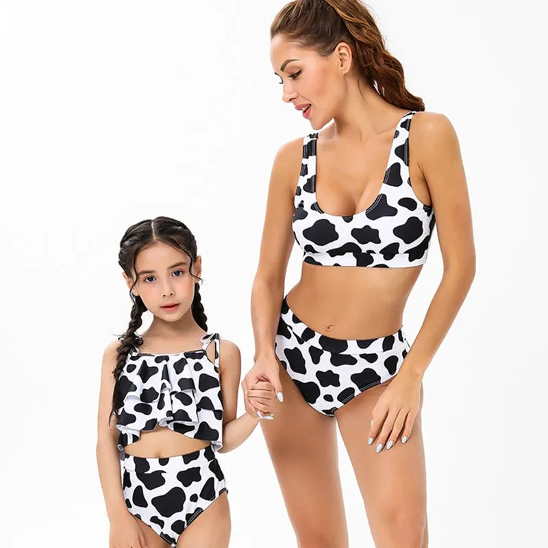 Colorblock Ruffle High waisted Swimsuits for Mommy and Me