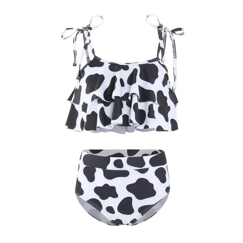 Colorblock Ruffle High waisted Swimsuits for Mommy and Me