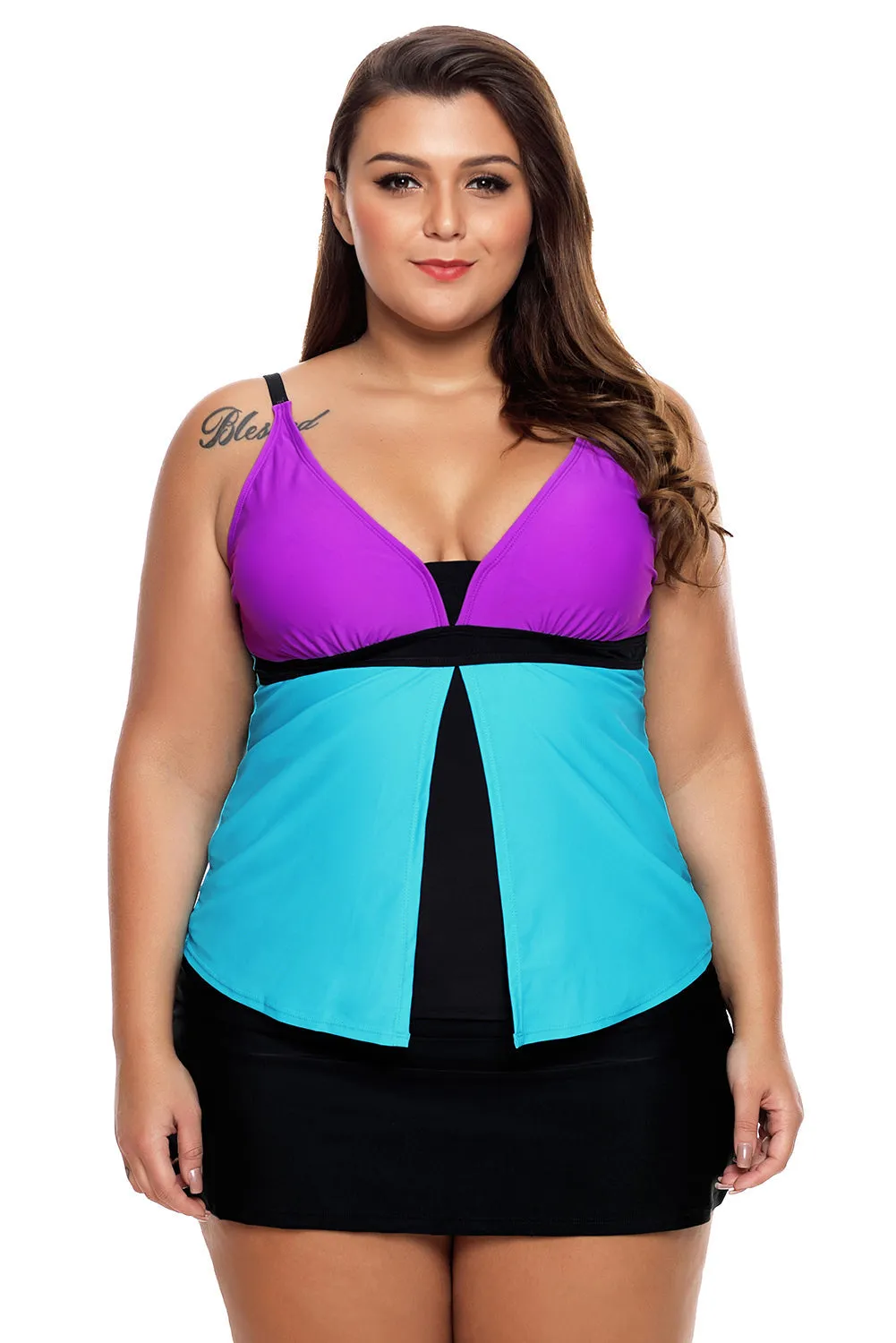 Colorblock Tankini Skort Bottom Swimsuit