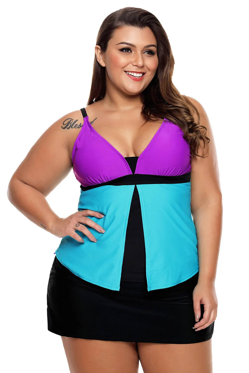 Colorblock Tankini Skort Bottom Swimsuit
